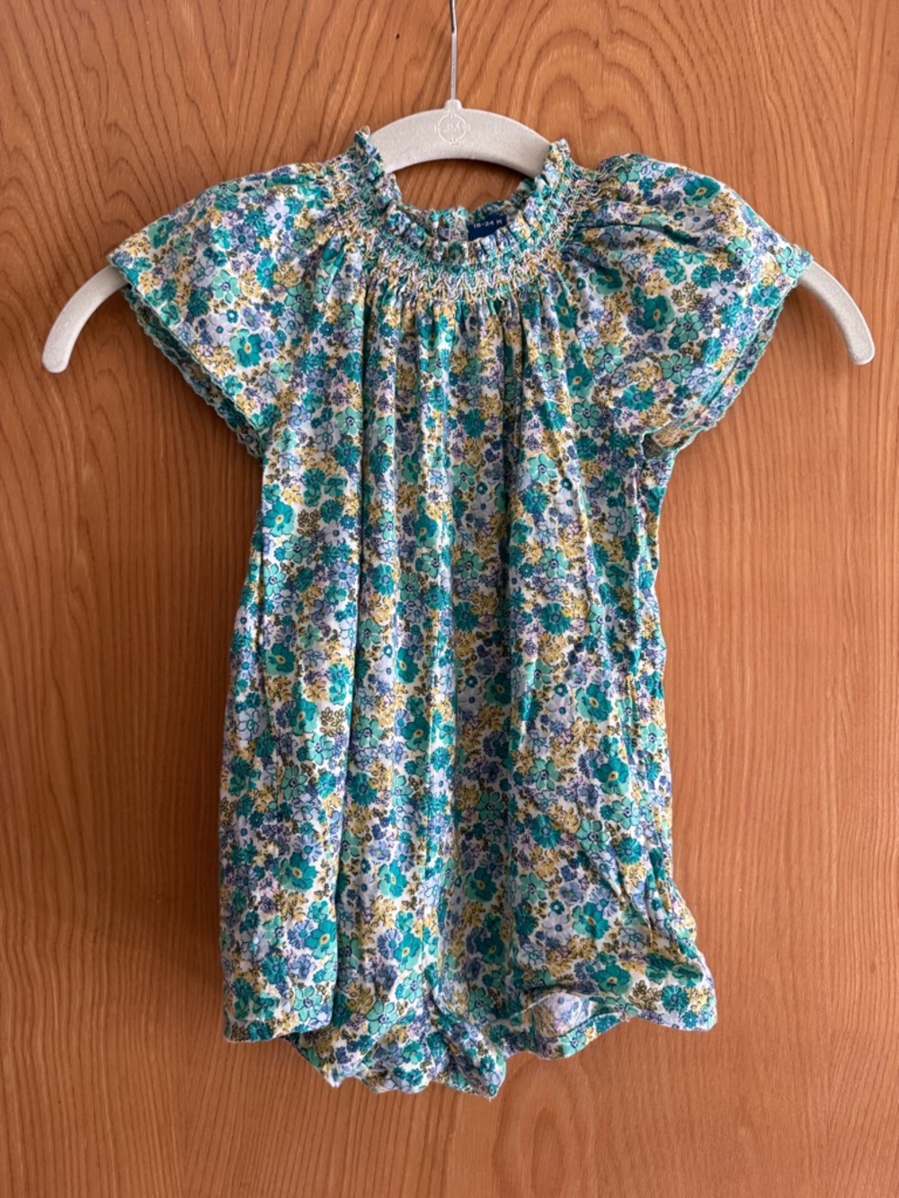 Old Navy Girls' Floral Smocked Neck Top - Teal, Yellow & White